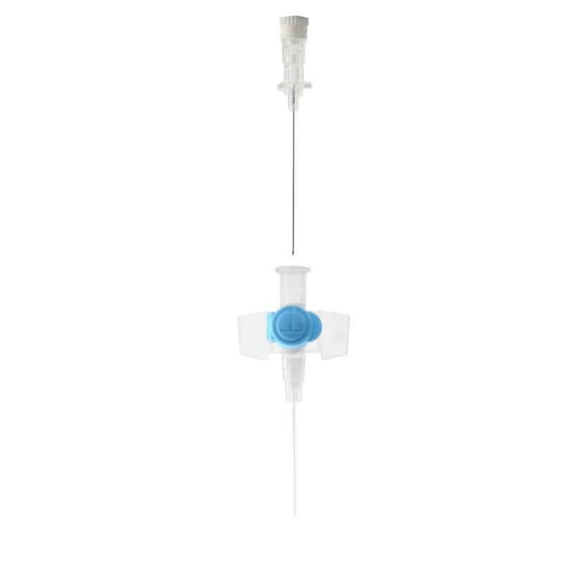 Cannula IV Terumo Versatus alata e con porte da 22G blu da 1 pollice